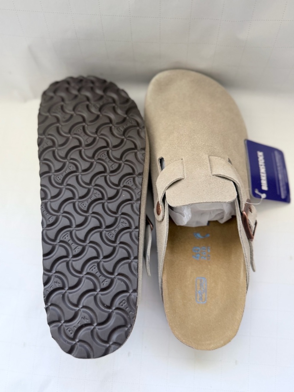 Birkenstock Women's Suede Clog Sandals in Light Taupe - Picture 2 of 5